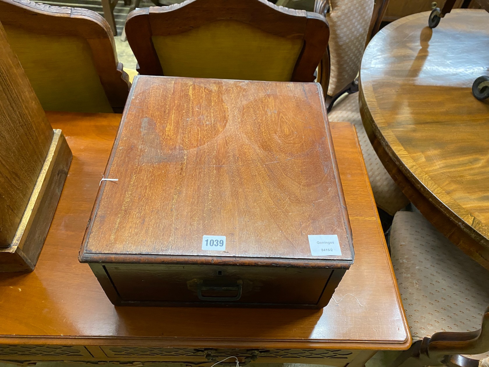 A Victorian mahogany till, fitted with flush-fitting brass handle, width 37cm, depth 40cm, height 18cm